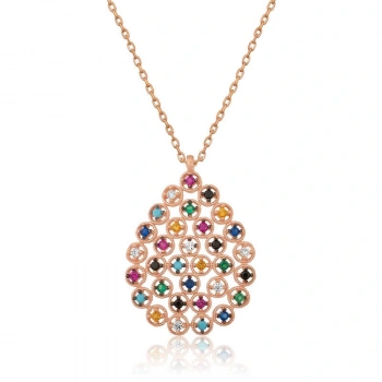 925 Ayar Gümüş Renkli Taşlı Damla Kadın Gümüş Kolye T4600 (599599)