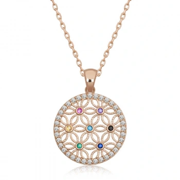 925 Ayar Gümüş Renkli Taşlı Yaşam Çiçeği Kadın Gümüş Kolye T6634 (599599)