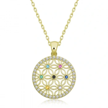 925 Ayar Gümüş Renkli Taşlı Yaşam Çiçeği Kadın Gümüş Kolye T6635 (599599)