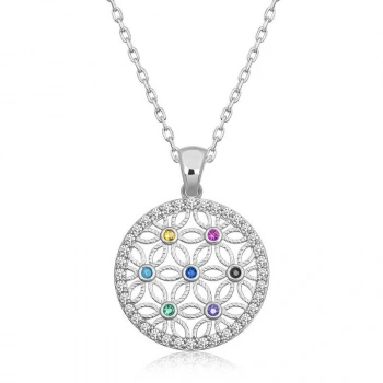 925 Ayar Gümüş Renkli Taşlı Yaşam Çiçeği Kadın Gümüş Kolye T6636 (599599)