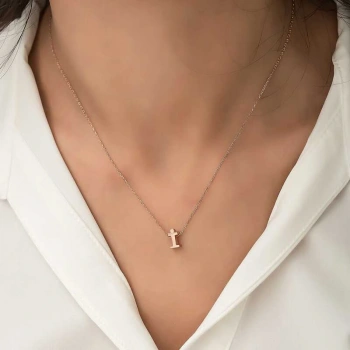 925 Ayar Gümüş Rose 3 Boyutlu İ Harf Kadın Gümüş Kolye T5923 (599599)
