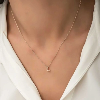 925 Ayar Gümüş Rose 3 Boyutlu L Harf Kadın Gümüş Kolye T5924 (599599)