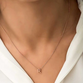 925 Ayar Gümüş Rose 3 Boyutlu R Harf Kadın Gümüş Kolye T5928 (599599)