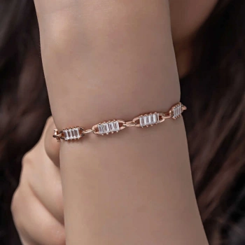 Byhodi 925 Ayar Gümüş Rose Baget Taşlı Kadın Bileklik T8079 (599599)