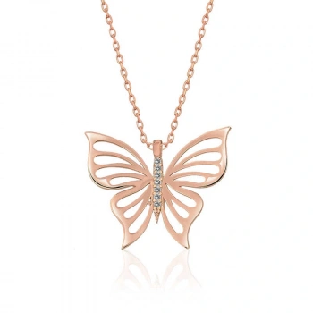 925 Ayar ​Gümüş Rose Bahar Kelebeği Kadın Gümüş Kolye T4879 (599599)