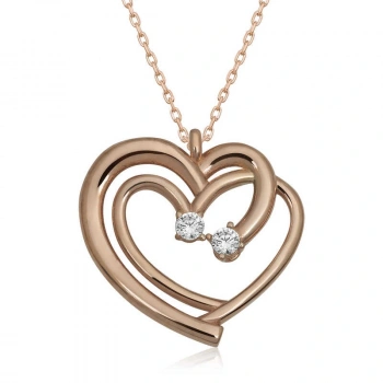925 Ayar Gümüş Rose Birleşmiş Kalpler Kadın Kolye T6581 (599599)