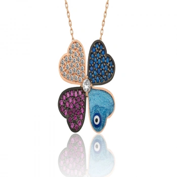 925 Ayar Gümüş Rose Dört Yapraklı Yonca Kadın Kolye T7671 (599599)