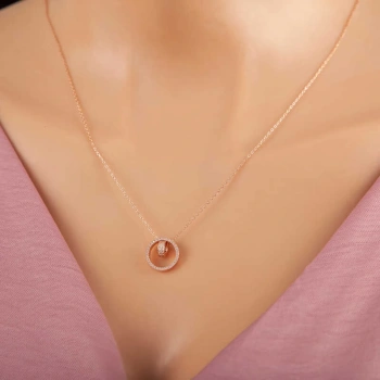 925 Ayar Gümüş Rose İç İçe Geçmiş Halka Kadın Kolye T7362 (599599)