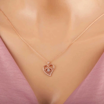 925 Ayar Gümüş Rose Kalp Göz Kadın Kolye T7353 (599599)