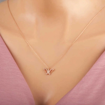 Byhodi 925 Ayar Gümüş Rose Kelebek Kadın Gümüş Kolye T7377 (599599)