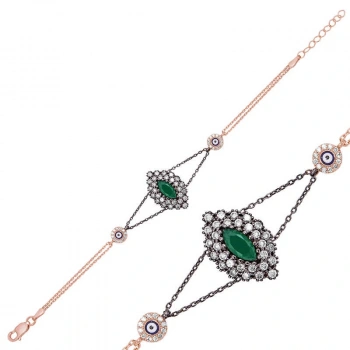 Byhodi 925 Ayar Gümüş Rose Mat Yeşil Taşlı Otantik Bileklik BR0460468 (599599)