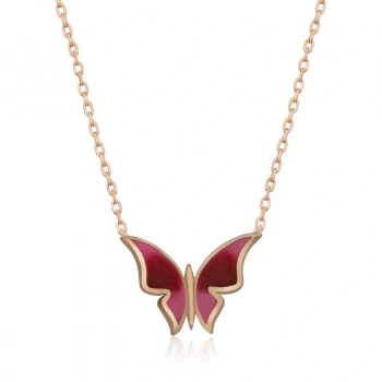 925 Ayar Gümüş Rose Minimal Kelebek Kadın Gümüş Kolye T5954 (599599)
