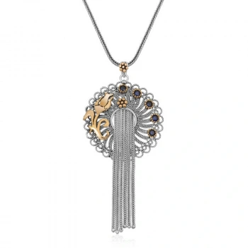 925 Ayar Gümüş Telkari Mavi Taşlı Kadın Gümüş Kolye T6394 (599599)