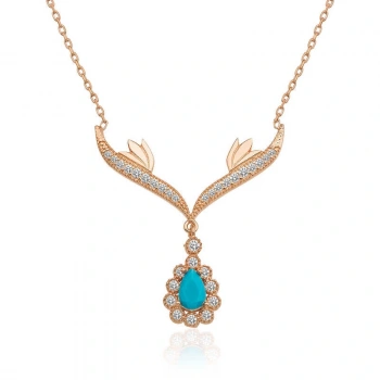 Byhodi 925 Ayar Gümüş Turkuaz Taşlı Madalyon Kadın Gümüş Kolye T5022 (599599)