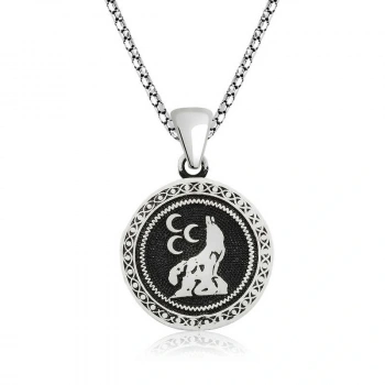 925 Ayar Gümüş Üç Hilal Kurt Gümüş Kolye T4723 (599599)