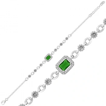 Byhodi 925 Ayar Gümüş Yeşil Baget Taşlı Bileklik T6089 (599599)