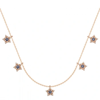 925 Ayar Gümüş Yıldız Nazarlı Şans Kadın Gümüş Kolye T6673 (599599)