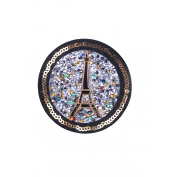 Aplike Ütü İle Yapışan Taşlı Eyfel Kulesi Siyah Arma 6 cm