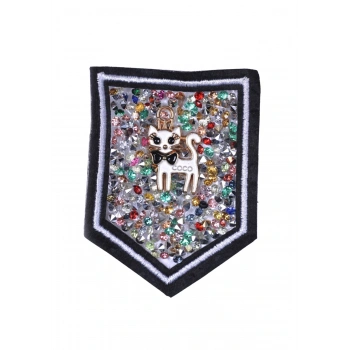 Aplike Ütü İle Yapışan Taşlı Kedi Arma 5 cm
