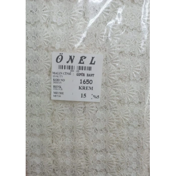 Dantel Polyester Güpür Bant Krem 15 Metre En 6 cm ON-1650-KR