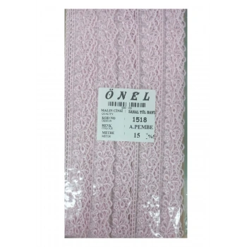 Dantel Polyester Sanal Tül Bant Açık Pembe 15 Metre En 3 cm ON-1518-AP