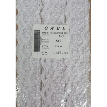 Dantel Polyester Sanal Tül Bant Beyaz 14,50 Metre En 6 cm ON-1517-B