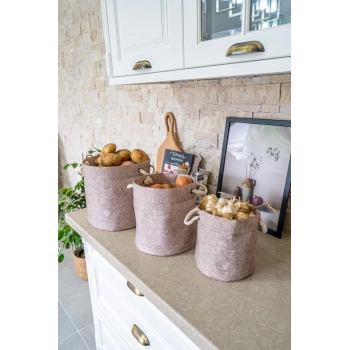 Kulplu Yuvarlak Düzenleyici Çok Amaçlı Kolay Taşınabilen Organizer Keçe Sepet (3lü Set)