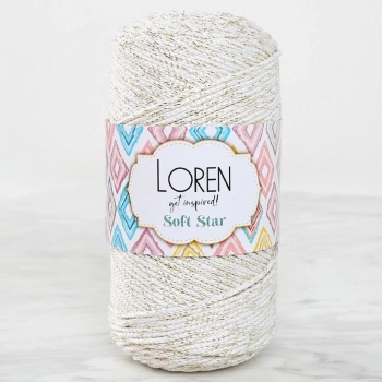 Loren Soft Star Makrome İpi Sarı Simli Krem RM103