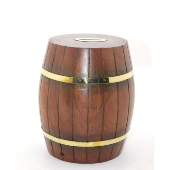 Byhodi Pirinç Ahşap Fıçı Kumbara 18 Cm (Esk-WB536) (599599)