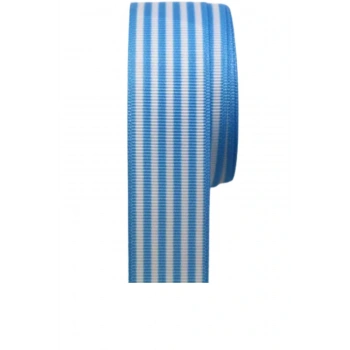 Tafta Çizgi Desen Kurdele 25 mm Mavi 10 Metre