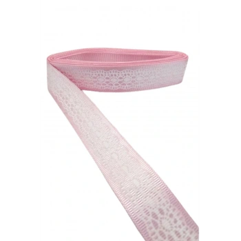 Tafta Dantel Görünümlü Kurdele Pembe 25 mm 1 Metre