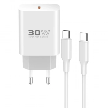 C87c 30w Type-c Çıkışlı Ekstra Dl51 1m Type-c To Type-c Kablolu Pd Şarj Cihazı - Beyaz