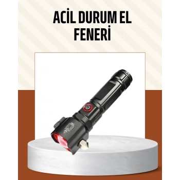 Çekiçli Pusulalı Acil Durum Feneri Usb Şarjlı Çok Fonksiyonlu