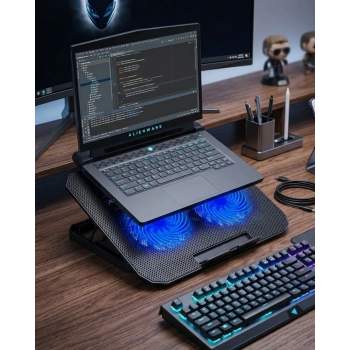 Çift Fanlı Sessiz Laptop Soğutucu 17 İnç Uyumlu Yükseltici Stand