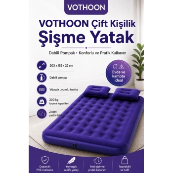 Çift Kişilik Şişme Yatak Dahili Pompalı 203x152x22 Cm 2 Yastıklı