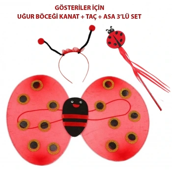 Çocuk Gösteri İçin Uğur Böceği Kanat + Taç + Asa 339lü Kostüm Seti