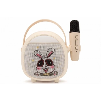 Çocuklara Özel Retro Tasarımlı Bluetooth Karaoke Mikrofon Ve Ahşap Tripodlu – Beyaz