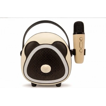 Çocuklara Özel Retro Tasarımlı Bluetooth Karaoke Mikrofon Ve Ahşap Tripodlu –koyu Kahverengi