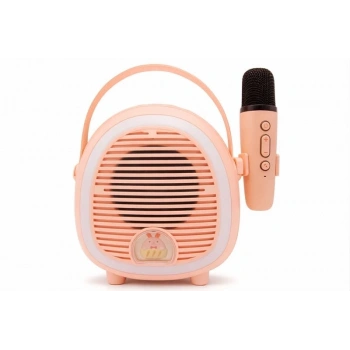 Çocuklara Özel Retro Tasarımlı Bluetooth Karaoke Mikrofon Ve Ahşap Tripodlu – Pembe