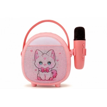 Çocuklara Özel Retro Tasarımlı Bluetooth Karaoke Mikrofon Ve Ahşap Tripodlu – Pembe