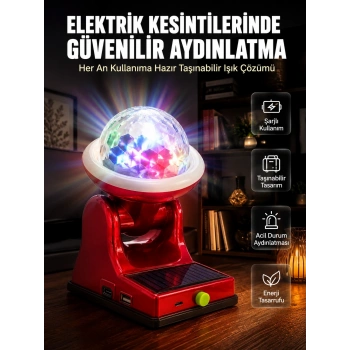 Çok Amaçlı Şarjlı Led Projektör Lamba Solar Enerjili Rgb Ambiyans Ve Parti Işığı