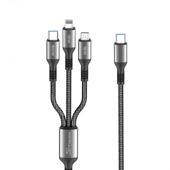 Dc62 3in1 Type-c To 60w Type-c / 12w Lightning / 15w Micro 1.2m Hızlı Şarj Kablo - Siyah