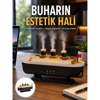 Dekoratif Gemi Modeli 7 Renk Işıklı Hava Nemlendirici Ve Oda Kokusu Difüzörü Yeni Nesil