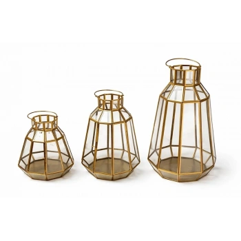 Dekoratif Gold Metal 3lü Fener Seti