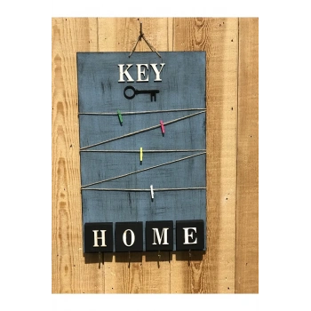 Dekoratif Home Keys Ahşap Resimlik Ve Notluk (saks Mavisi)