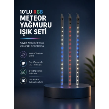 Dekoratif Rgb Led Işık Çubuğu Seti 10 Adet Çubuk Kayan Yıldız Efektli