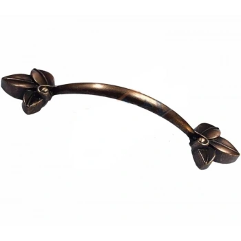 Dekoratif Zamak Yaprak Kulp - 96mm, Eskitme, 1 Adet
