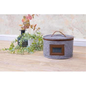 Deri Şeritli Pencereli Yuvarlak Çok Amaçlı Düzenleyici Organizer Kutu Keçe Çanta (mini)