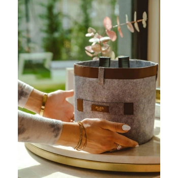 Deri Şeritli Yuvarlak Çok Amaçlı Düzenleyici Organizer Kutu Keçe Sepet (mini) 03822