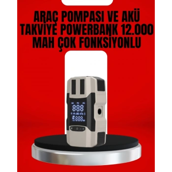 Dijital Ekranlı Araç Pompası Akü Takviye Powerbank 12.000 Mah